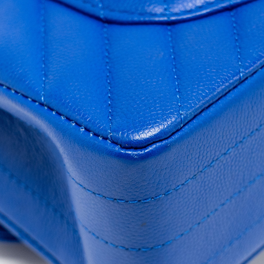 CHANEL SMALL CLASSIC DOUBLE FLAP BAG CHEVRON CAVIAR BLUE LGHW