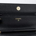 CHANEL DETAILED LOGO WALLET ON CHAIN BLACK CAVIAR LGHW (MICROCHIP)