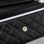 CHANEL DETAILED LOGO WALLET ON CHAIN BLACK CAVIAR LGHW (MICROCHIP)