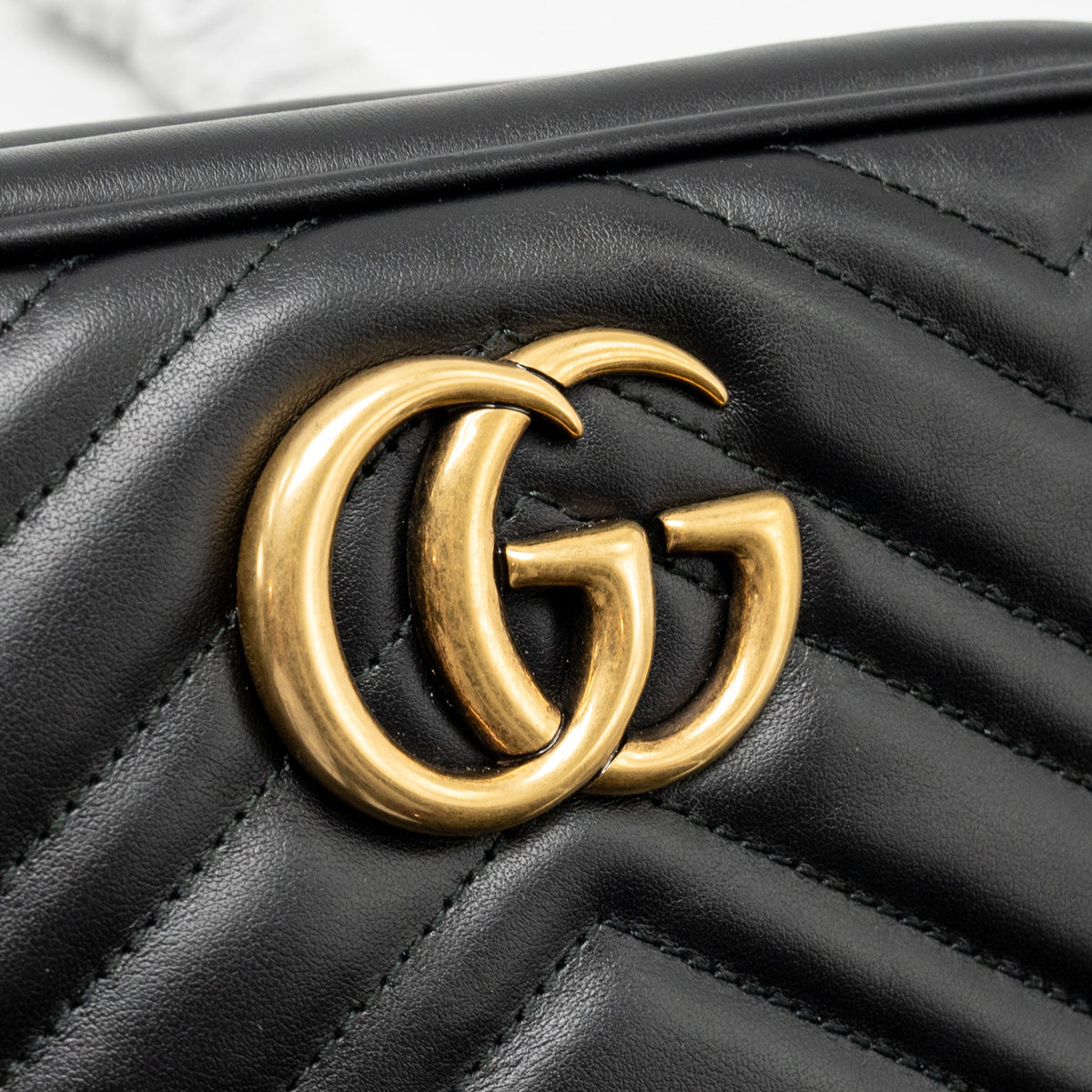 Gucci Small GG Marmont Camera Bag Matelasse Chevron Leather Black GHW