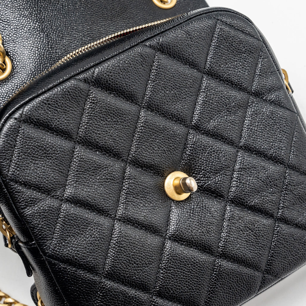 CHANEL QUILTED FLAP BACKPACK CAVIAR BLACK GHW (MICROCHIP)