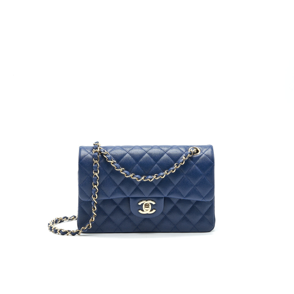 CHANEL CLASSIC SMALL DOUBLE FLAP CAVIAR NAVY LGHW