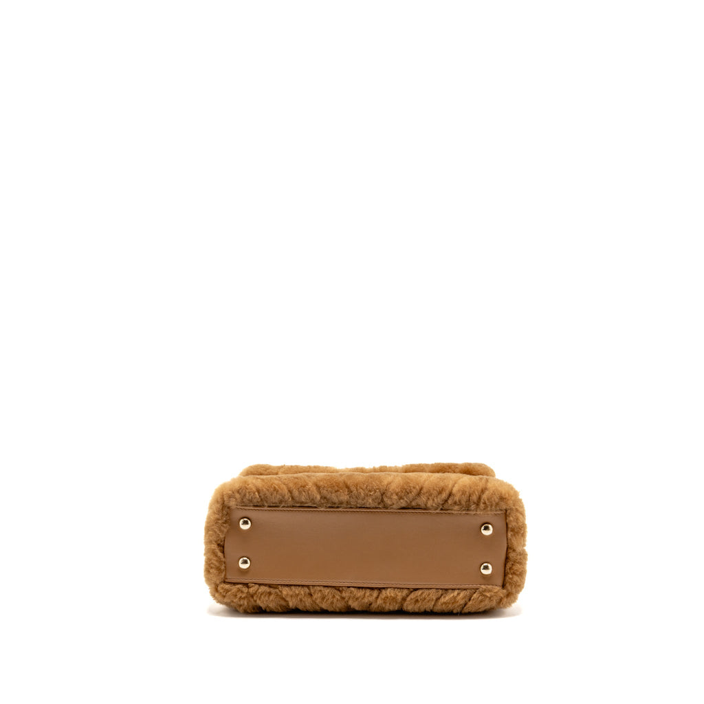 Chanel Small Chevron Coco Handle Bag Shearling Dark Beige LGHW