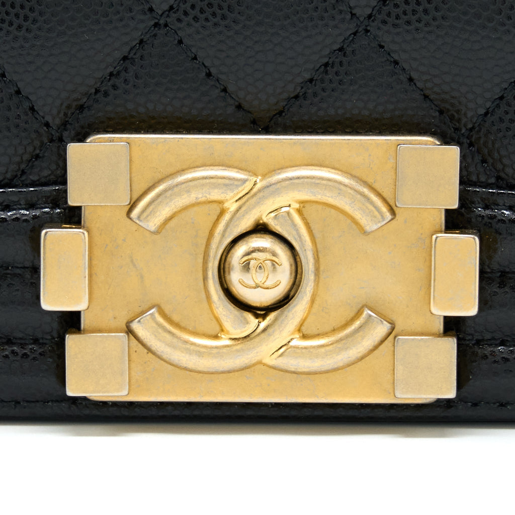 CHANEL MEDIUM BOY BAG CAVIAR BLACK BRUSHED GHW