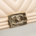 Chanel Medium Boy Bag Chevron Lambskin Beige LGHW