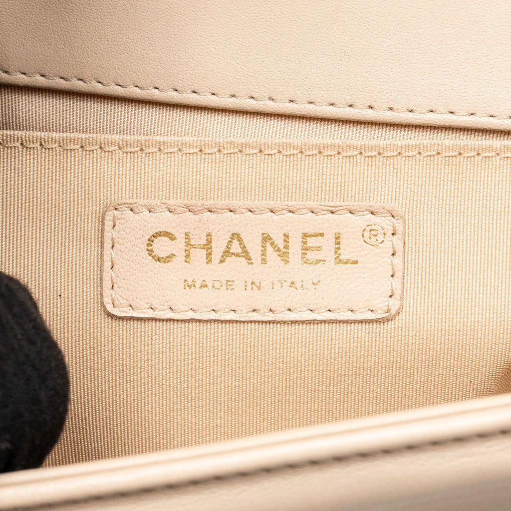 Chanel Medium Boy Bag Chevron Lambskin Beige LGHW