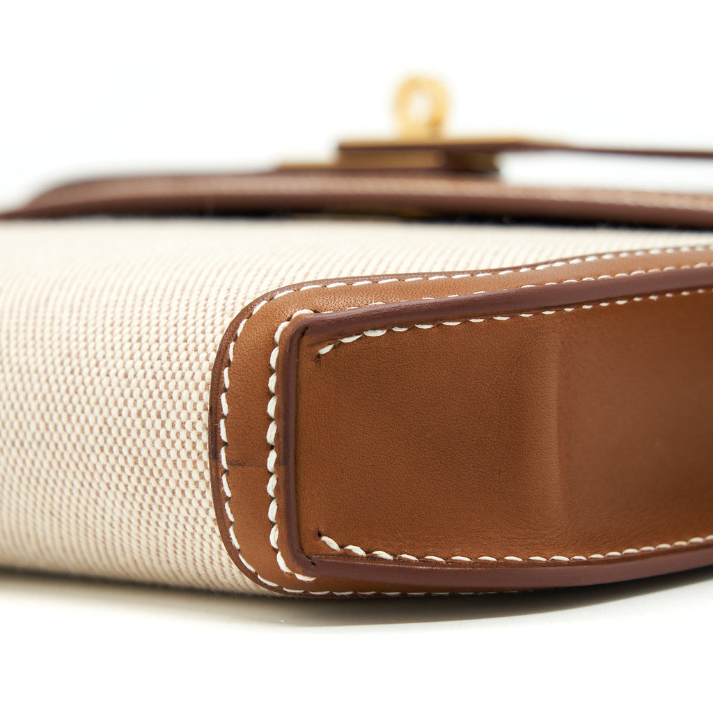 Hermes Pochette Kelly Depeches 25 Canvas/Barenia Leather Ecru Beige/ Fauve GHW