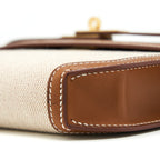 Hermes Pochette Kelly Depeches 25 Canvas/Barenia Leather Ecru Beige/ Fauve GHW