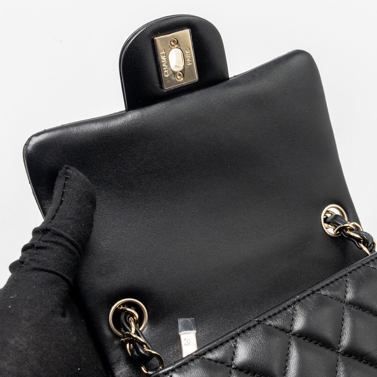 CHANEL MINI SQUARE FLAP BAG LAMBSKIN BLACK LGHW (MICROCHIP)