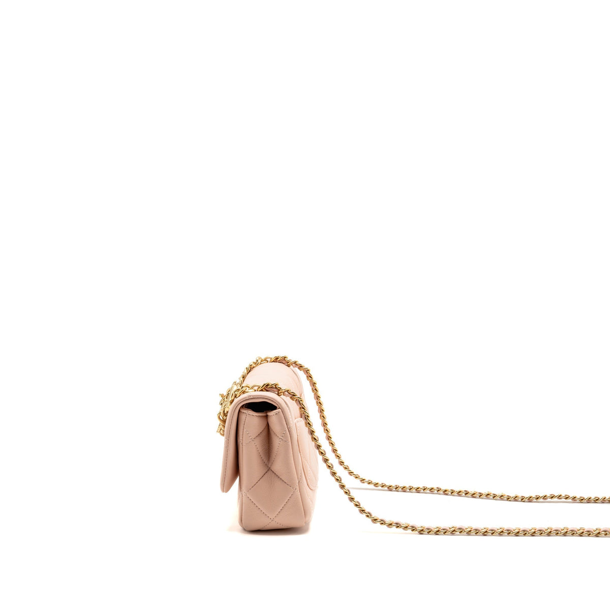 Chanel 24C Detailed CC Strap Handle Flap Bag Lambskin Light Pink GHW (Microchip)