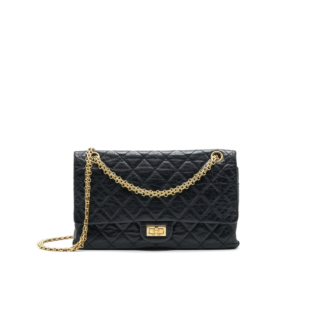 CHANEL 2.55 226 REISSUE FLAP BAG AGED CALFSKIN IN BLACK GHW