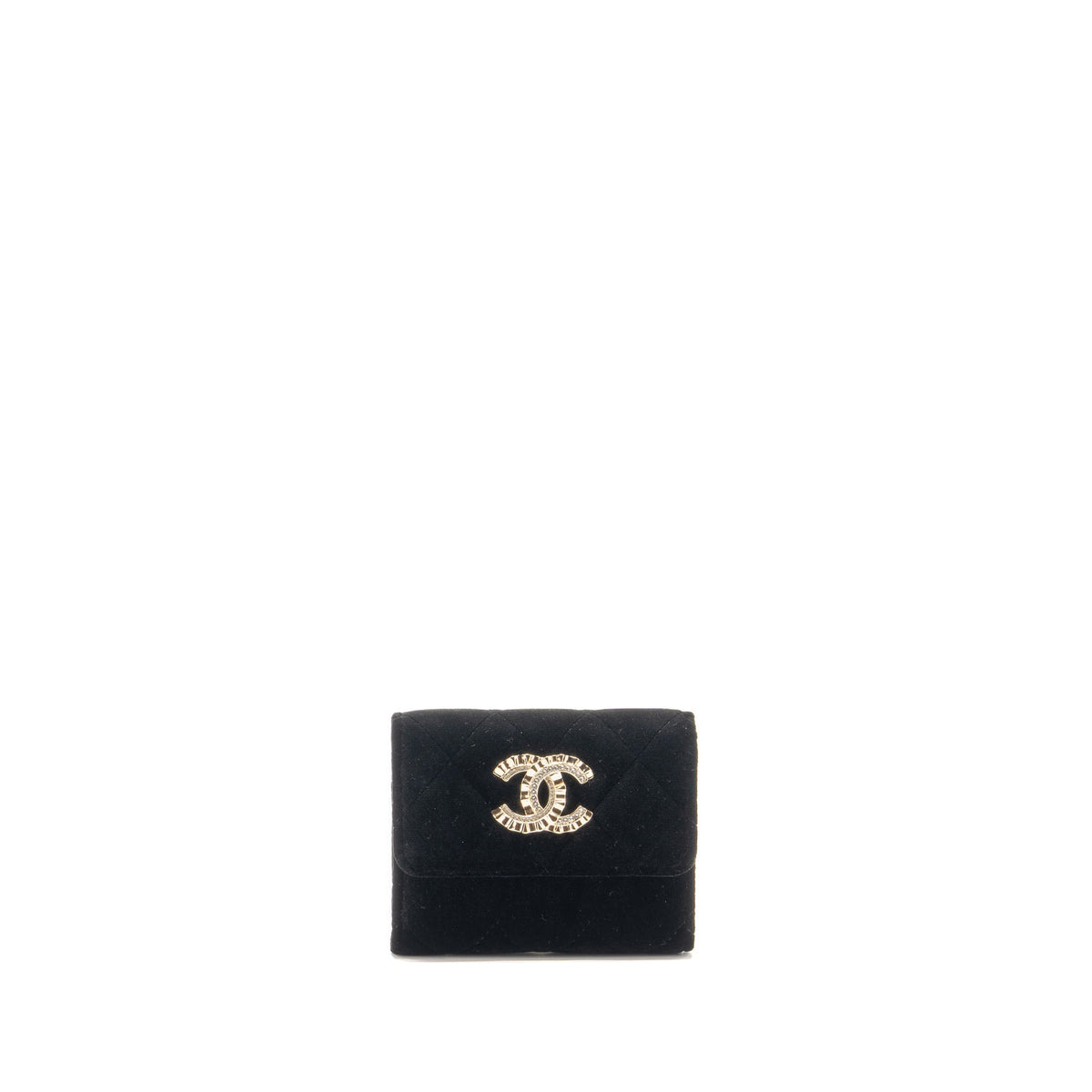 Chanel Crystal CC Card Holder Velvet Black LGHW
