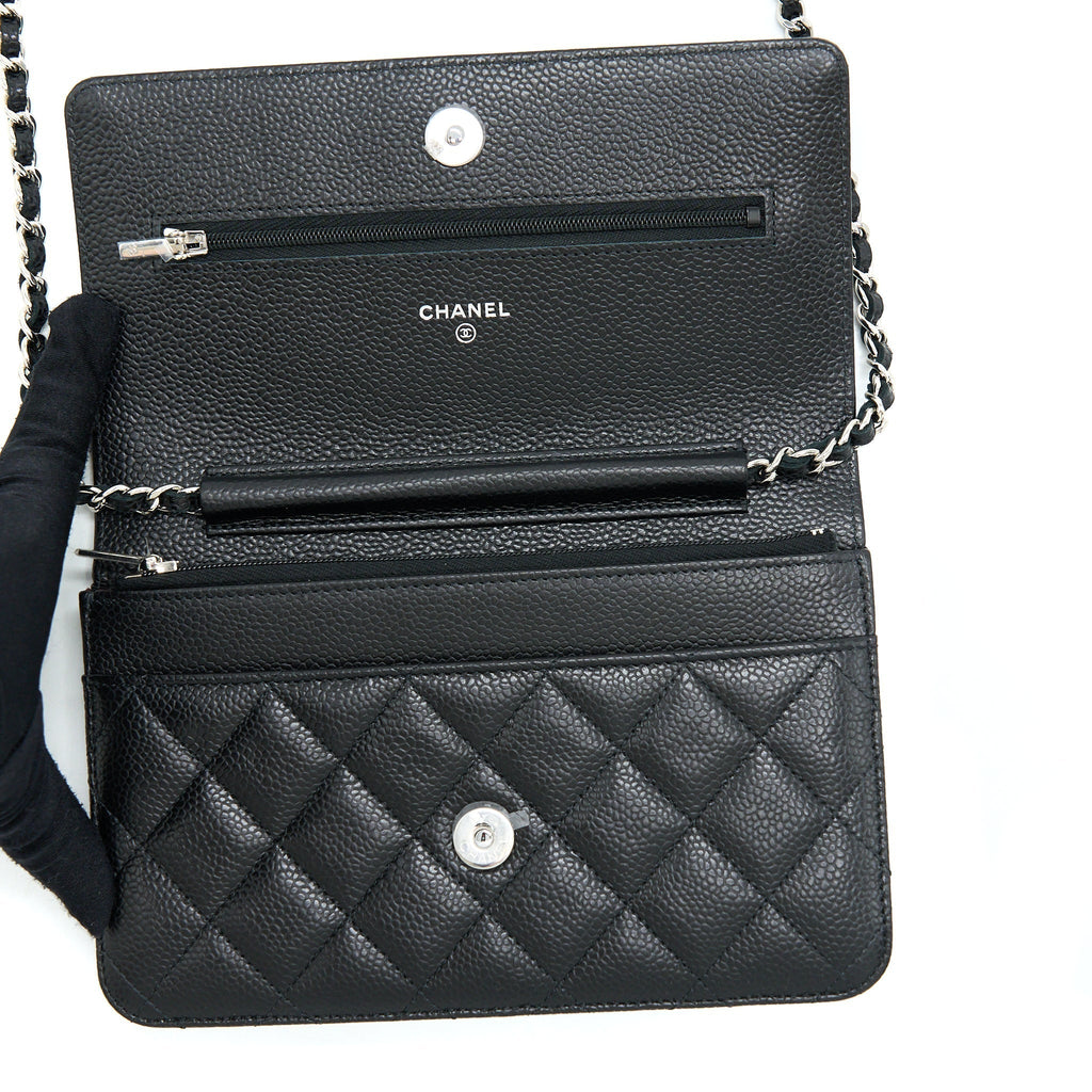 CHANEL CLASSIC WALLET ON CHAIN CAVIAR BLACK SHW (MICROCHIP)