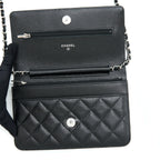CHANEL CLASSIC WALLET ON CHAIN CAVIAR BLACK SHW (MICROCHIP)