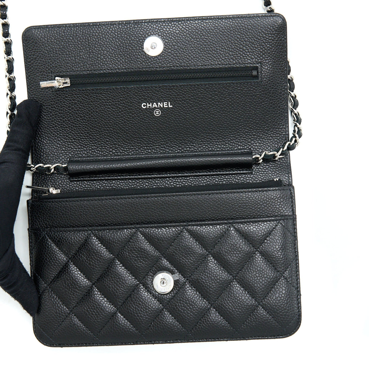 CHANEL CLASSIC WALLET ON CHAIN CAVIAR BLACK SHW (MICROCHIP)