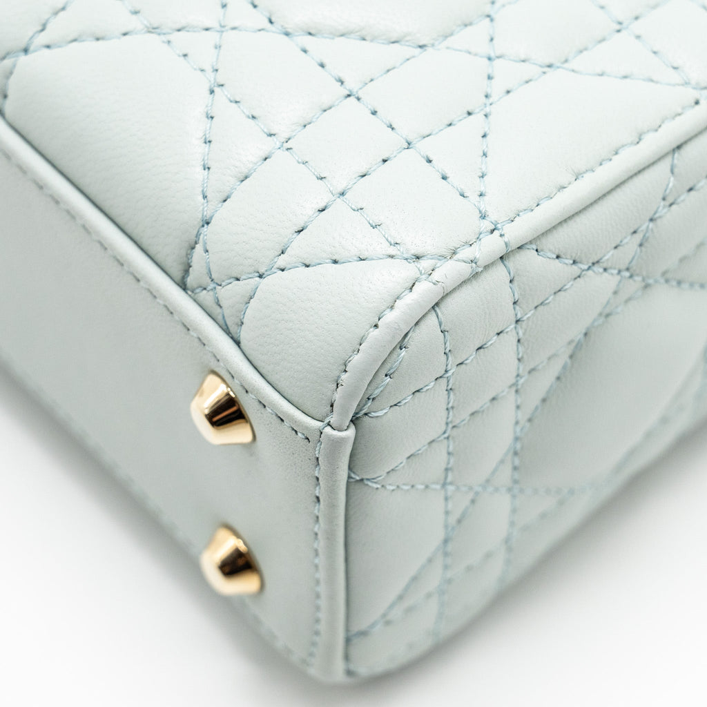 DIOR MINI LADY DIOR LAMBSKIN LIGHT BLUE LGHW