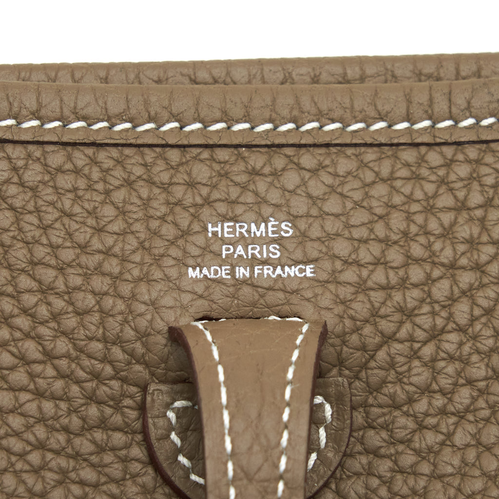 Hermes Mini Evelyne Clemence Etoupe / Blue Indigo SHW