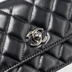 CHANEL CRYSTAL TOP HANDLE MINI FLAP BAG CALFSKIN BLACK WITH BLACK HARDWARE (MICROCHIP)