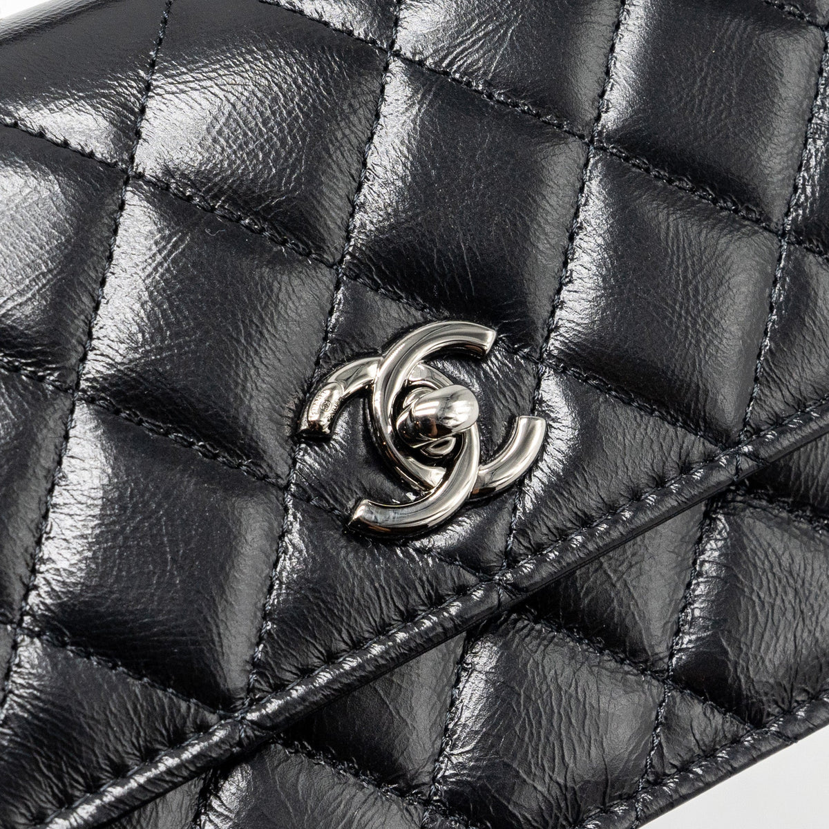 CHANEL CRYSTAL TOP HANDLE MINI FLAP BAG CALFSKIN BLACK WITH BLACK HARDWARE (MICROCHIP)