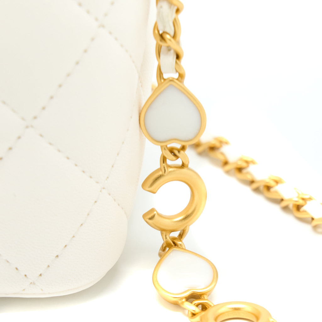 CHANEL COCO LETTER LONG VANITY WITH CHAIN LAMBSKIN WHITE GHW