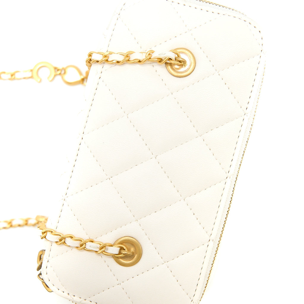 CHANEL COCO LETTER LONG VANITY WITH CHAIN LAMBSKIN WHITE GHW