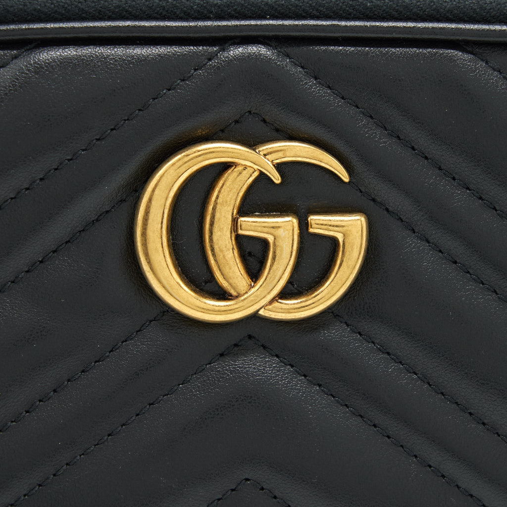 GUCCI GG MARMONT SMALL POUCH WITH CHAINS BLACK GHW
