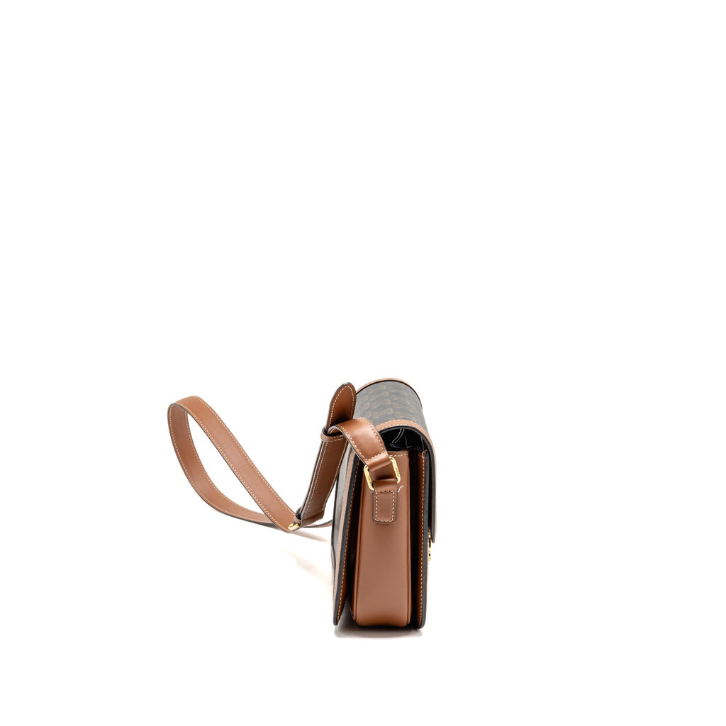 Celine Classique Triomphe bag in triomphe canvas and calfskin tan GHW