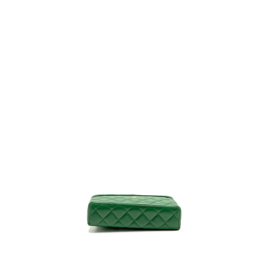 Chanel Top Handle Long Vanity Case with Chain Lambskin Green LGHW (Microchip)