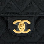 CHANEL 22K TOP HANDLE MESSENGER BAG CAVIAR BLACK BRUSHED GHW (MICROCHIP)