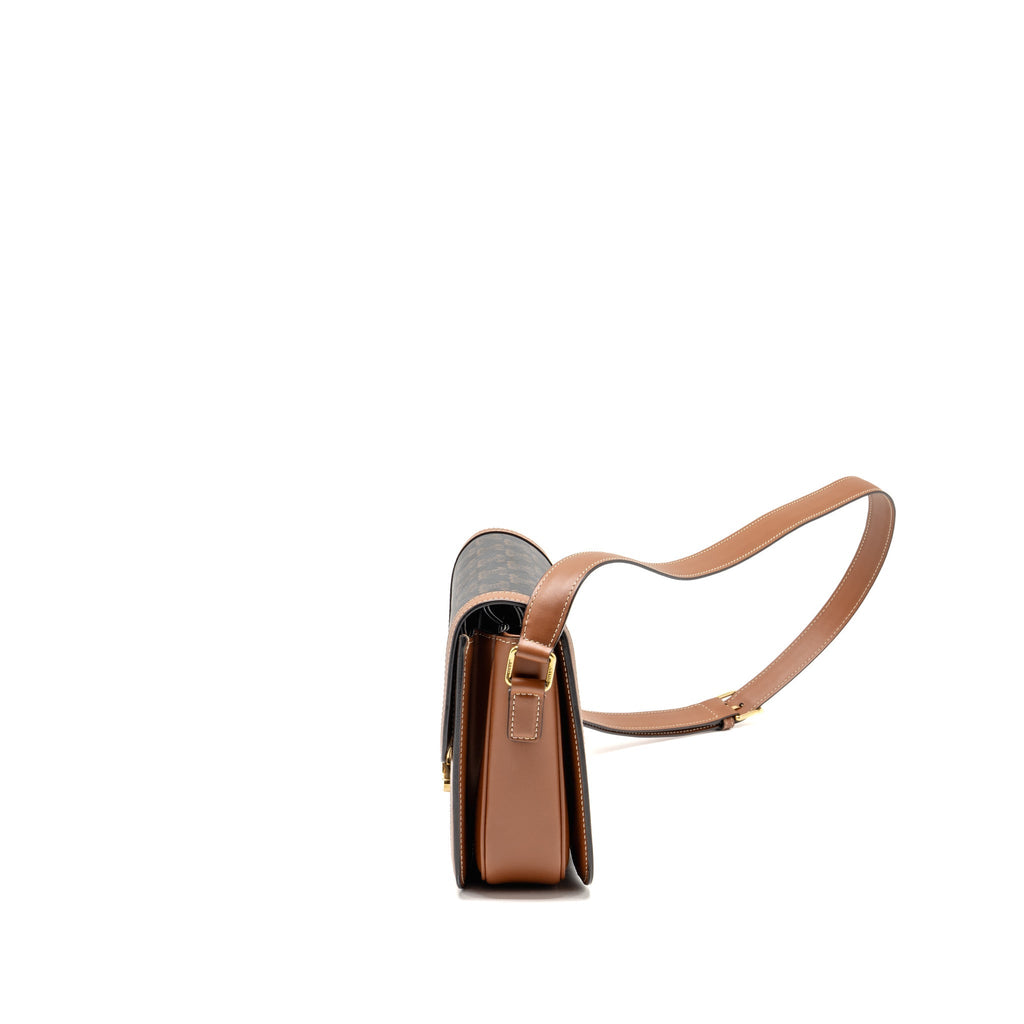 Celine Classique Triomphe bag in triomphe canvas and calfskin tan GHW