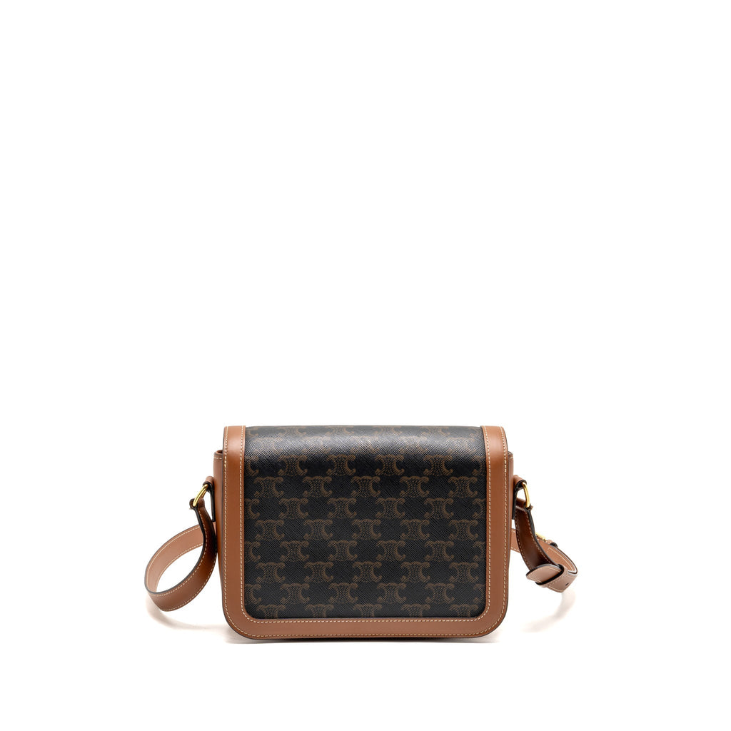 Celine Classique Triomphe bag in triomphe canvas and calfskin tan GHW