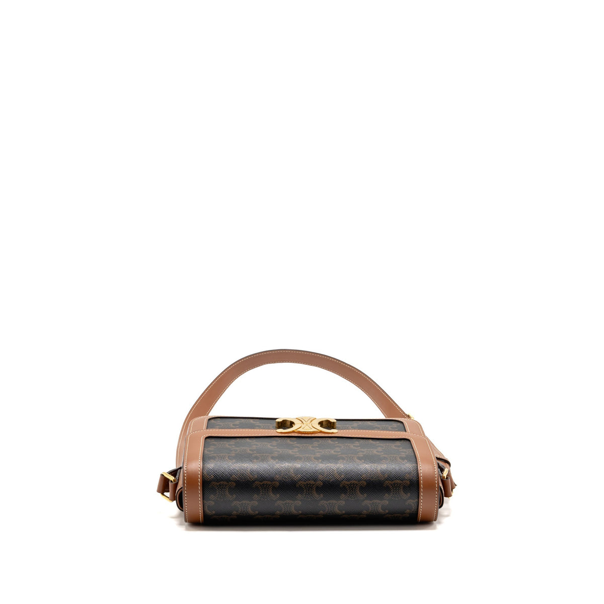 Celine Classique Triomphe bag in triomphe canvas and calfskin tan GHW
