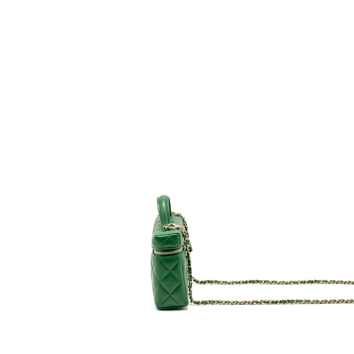 Chanel Top Handle Long Vanity Case with Chain Lambskin Green LGHW (Microchip)