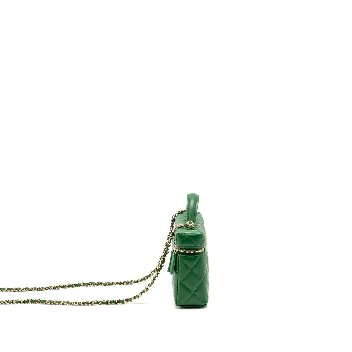 Chanel Top Handle Long Vanity Case with Chain Lambskin Green LGHW (Microchip)