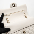 CHANEL SMALL CLASSIC DOUBLE FLAP BAG CAVIAR WHITE LGHW (MICROCHIP)