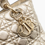 DIOR MEDIUM LADY DIOR CANNAGE CALFSKIN METALLIC GOLD LGHW