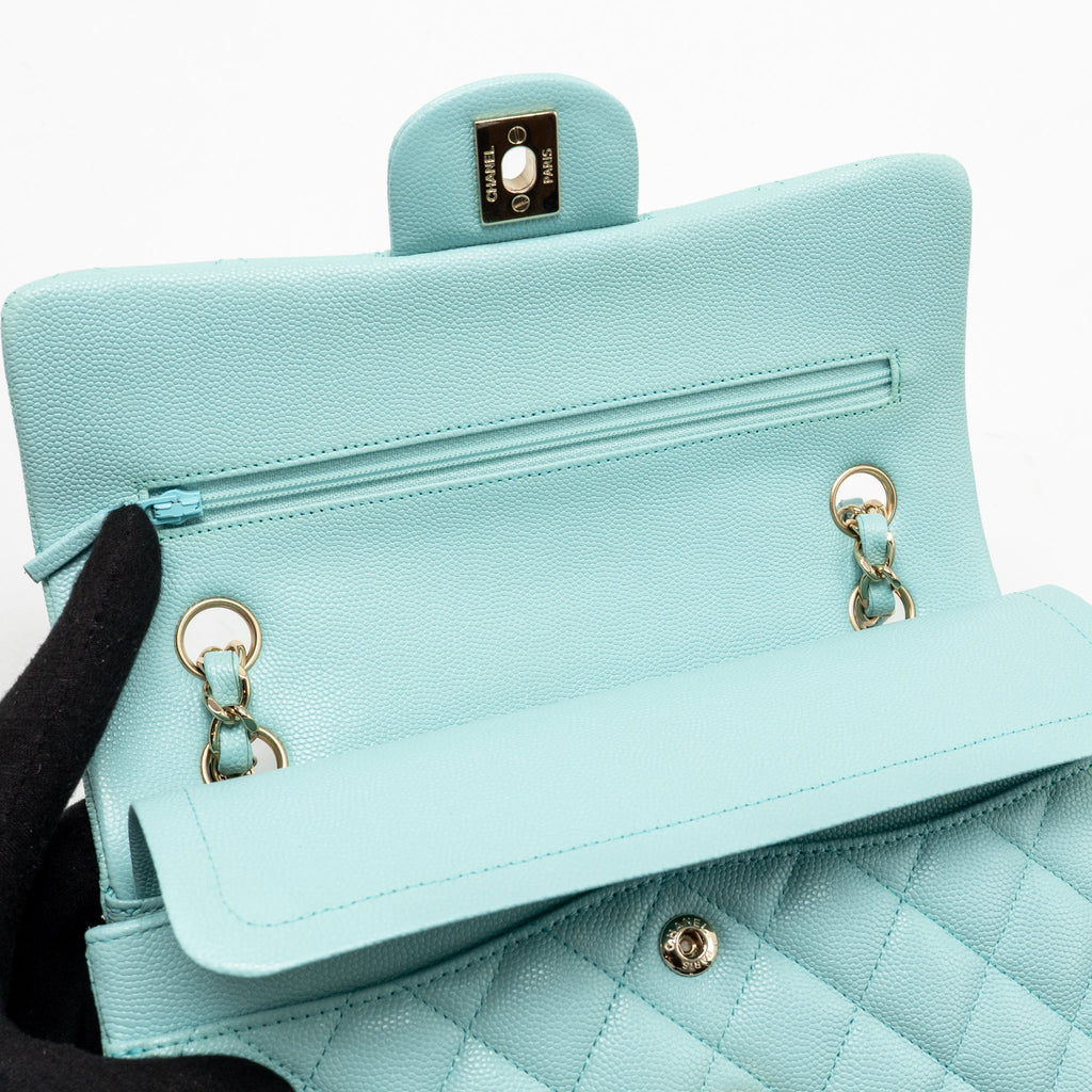 Chanel Small Classic Double Flap Bag Caviar Tiffany Blue LGHW