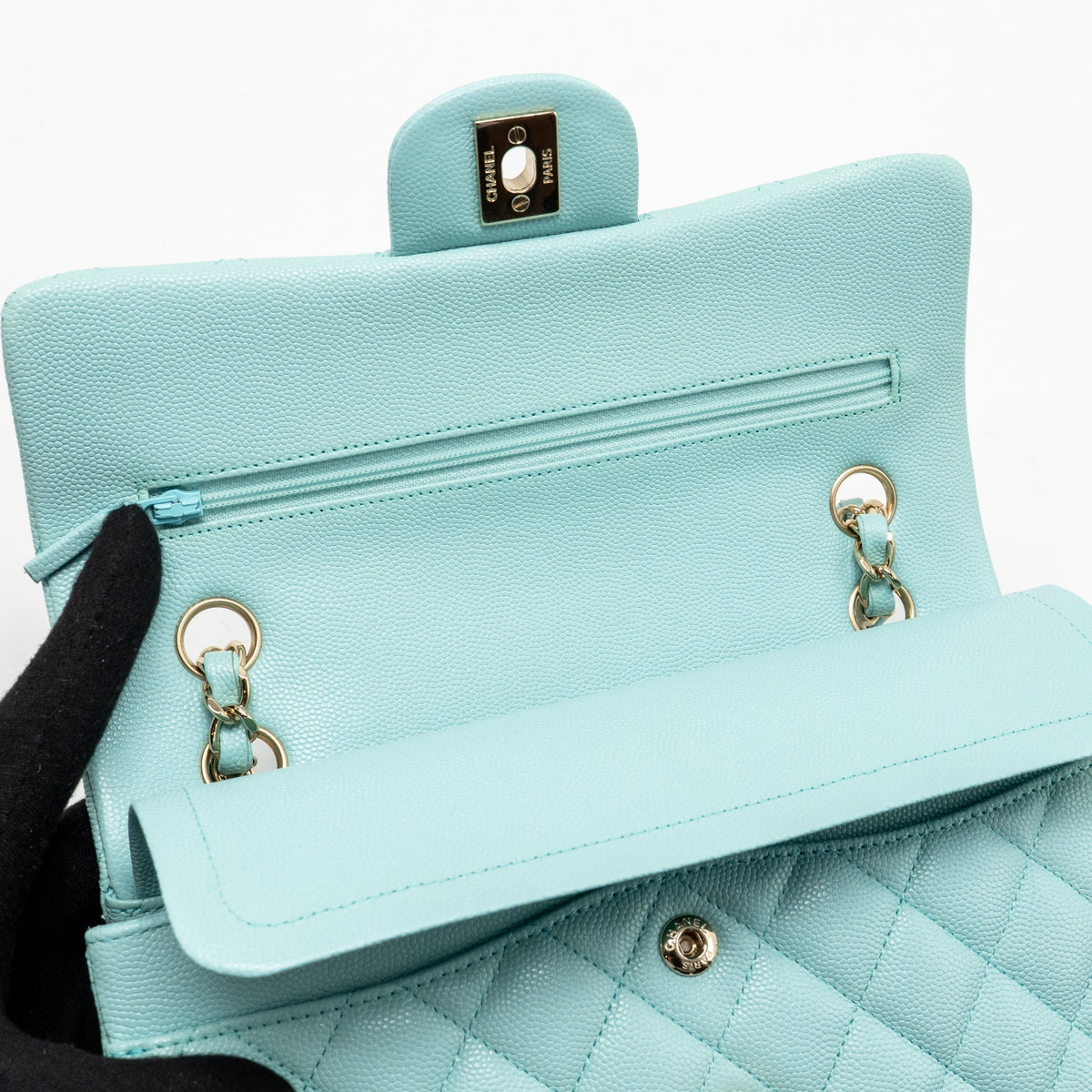 Chanel Small Classic Double Flap Bag Caviar Tiffany Blue LGHW