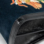 GUCCI OPHIDIA CHAIN BAG DRAGON EMBROIDERED SUEDE BLUE/BLACK/MULTICOLOUR GHW