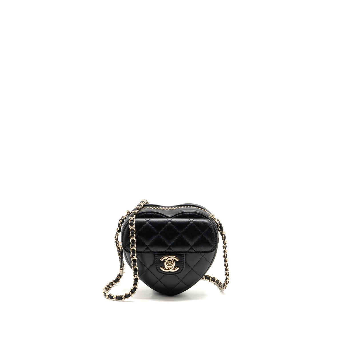 Chanel Small Heart Bag Lambskin Black LGHW (Microchip)