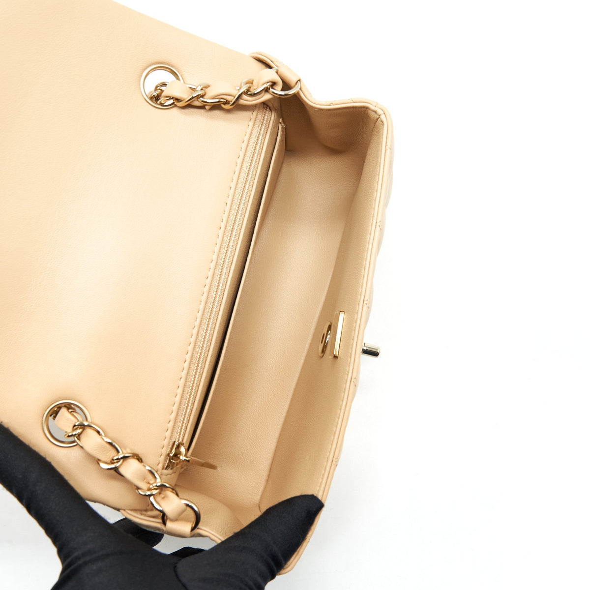 CHANEL MINI RECTANGULAR LAMBSKIN LIGHT BEIGE LGHW(MICROCHIP)