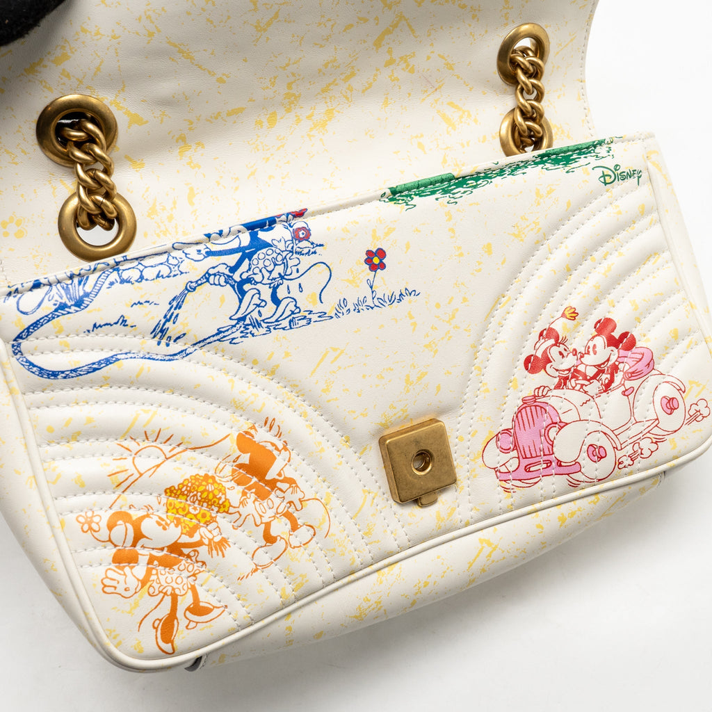 Gucci x Disney Medium GG Marmont Matelasse Leather Mickey and Minnie Print White/Mulitcolour GHW