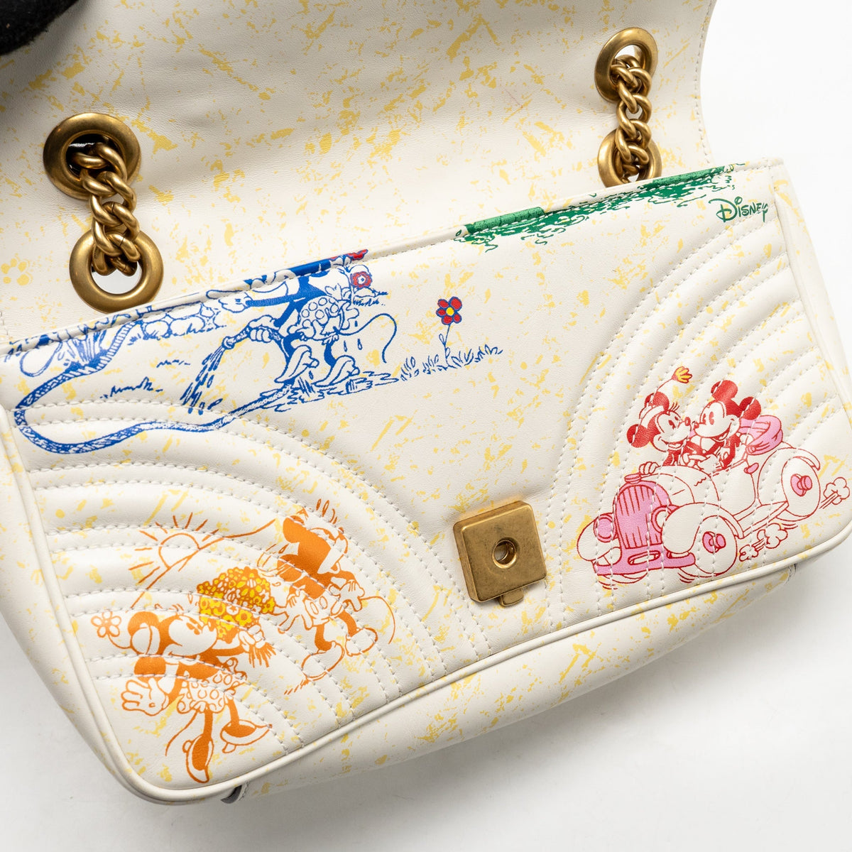 Gucci x Disney Medium GG Marmont Matelasse Leather Mickey and Minnie Print White/Mulitcolour GHW