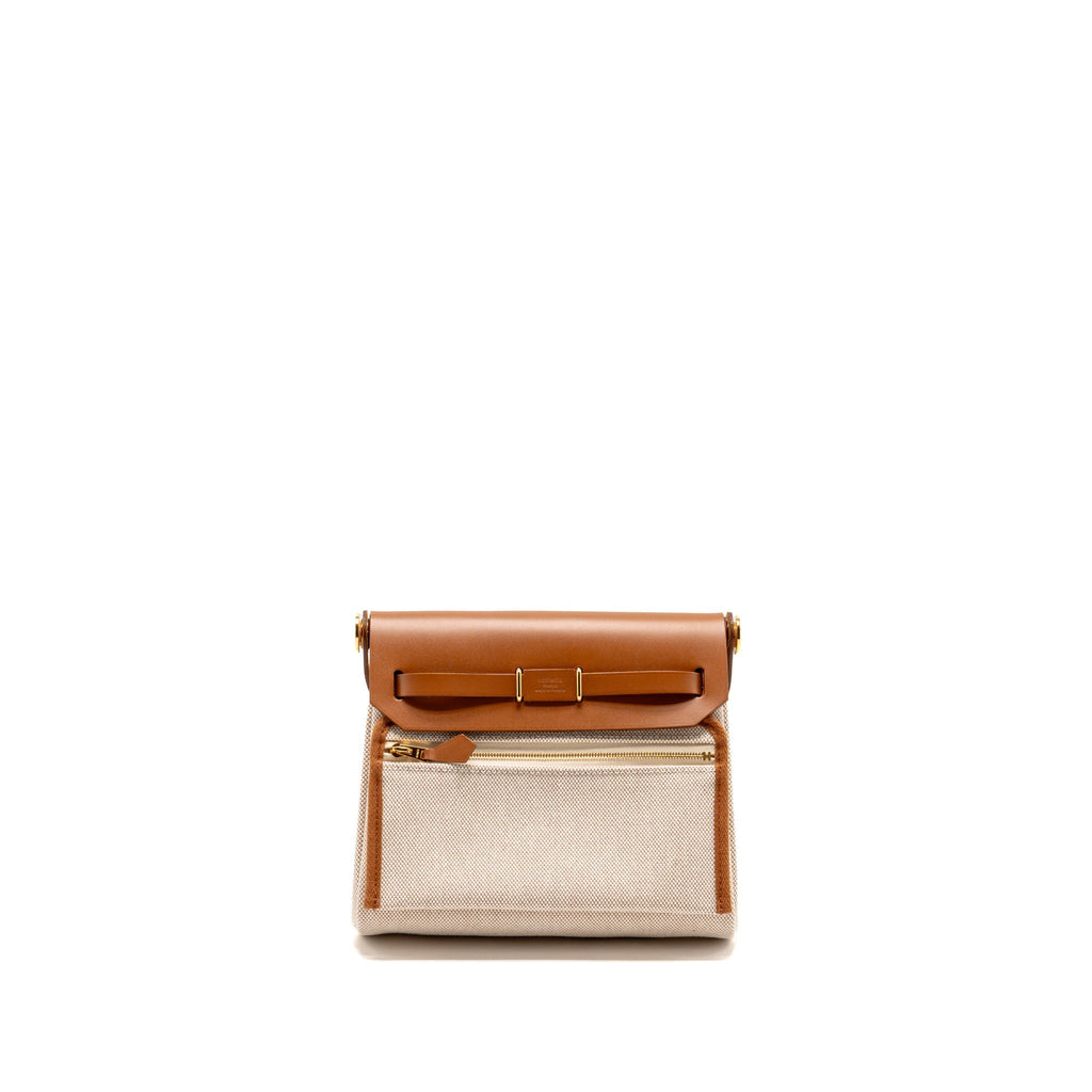 HERMES HERBAG MINI CANVAS/HUNTER LEATHER ECRU-BEIGE/FAUVE GHW
