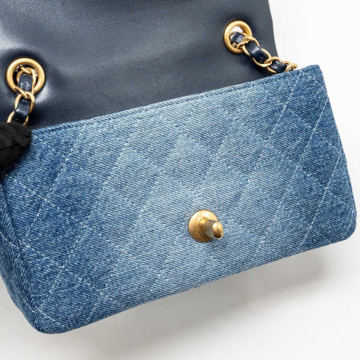 CHANEL MINI RECTANGULAR FLAP BAG DENIM BLUE GHW (MICROCHIP)