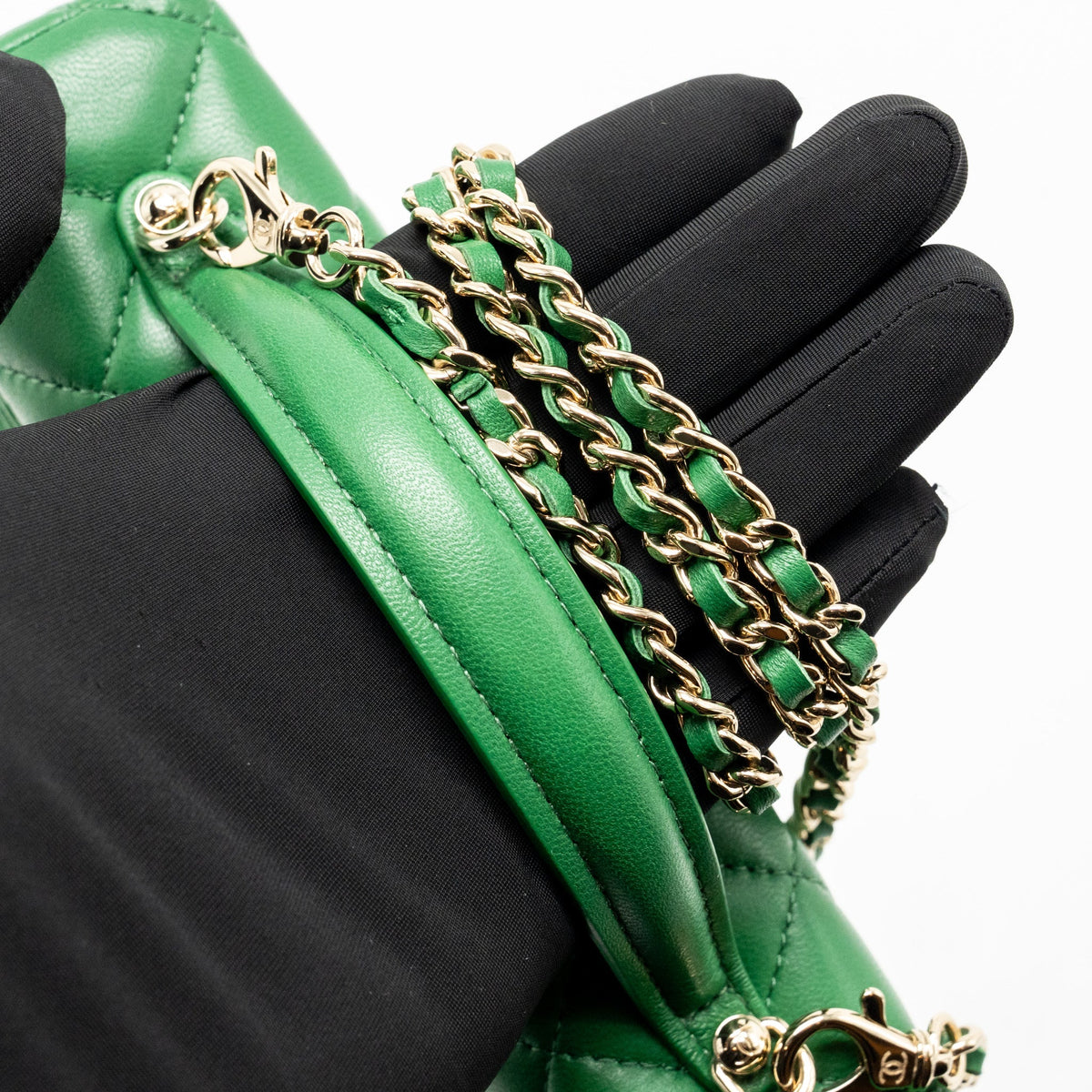Chanel Top Handle Long Vanity Case with Chain Lambskin Green LGHW (Microchip)