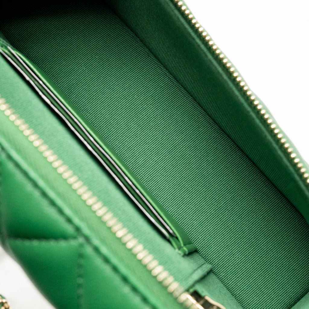 Chanel Top Handle Long Vanity Case with Chain Lambskin Green LGHW (Microchip)
