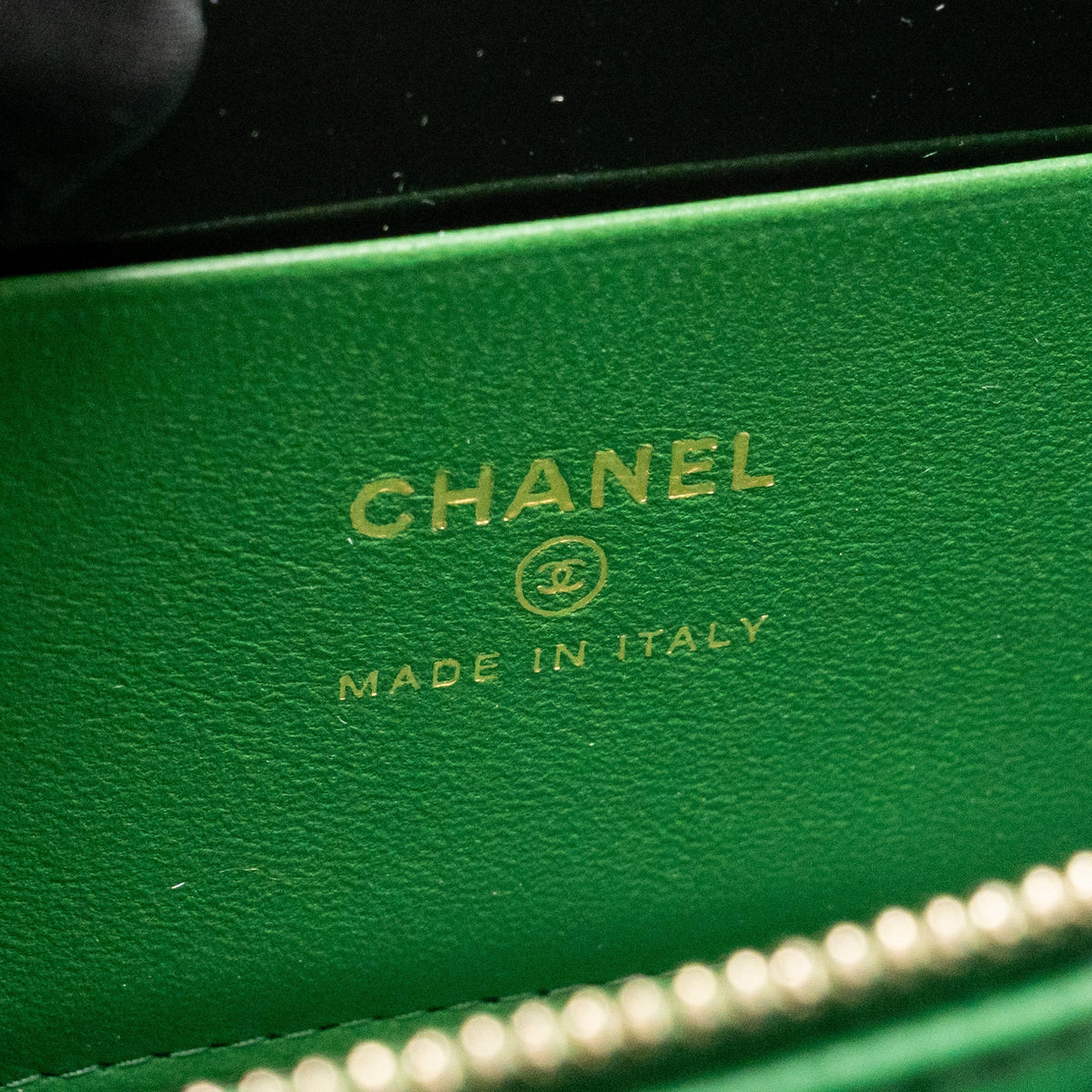 Chanel Top Handle Long Vanity Case with Chain Lambskin Green LGHW (Microchip)