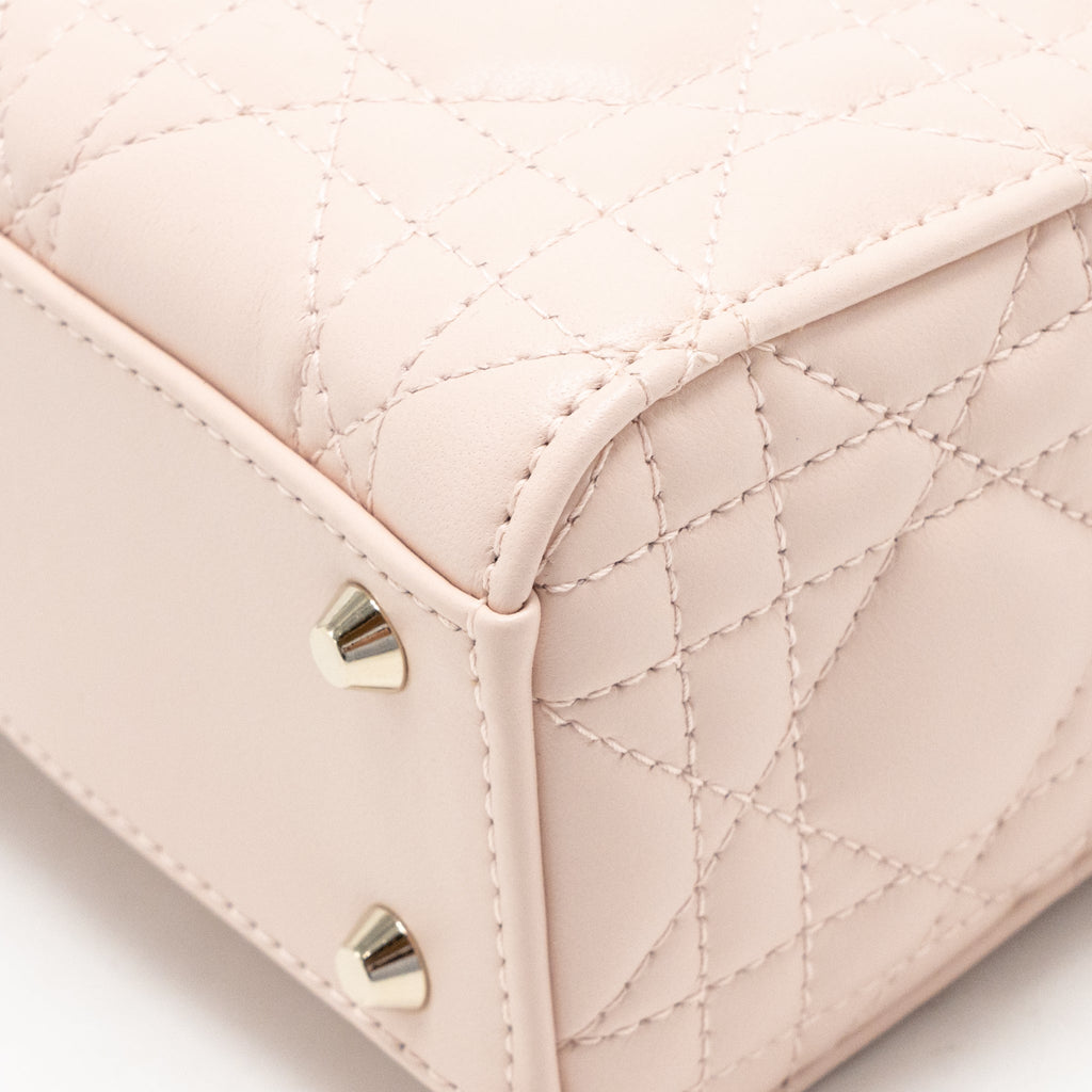 Dior Mini Lady Dior Cannage Lambskin Powder Pink LGHW