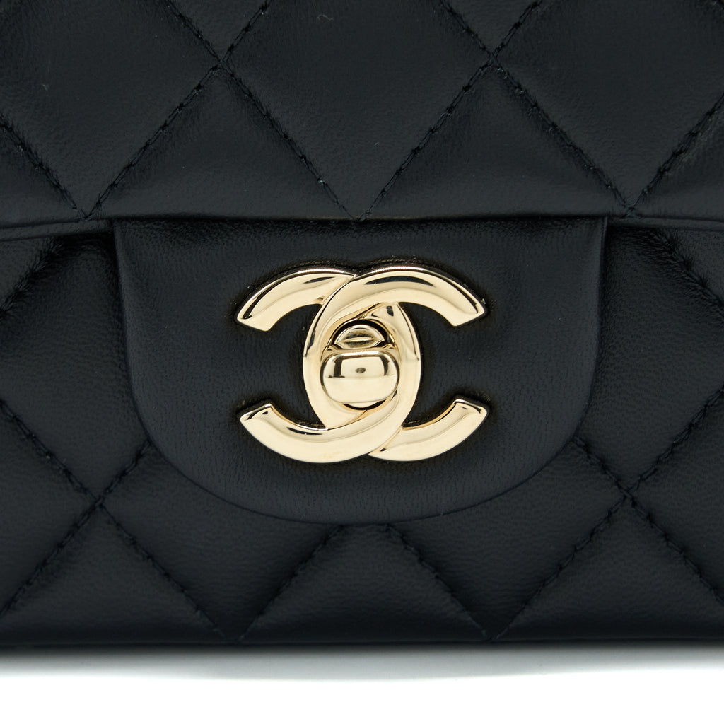 CHANEL TOP HANDLE MINI RECTANGULAR FLAP BAG LAMBSKIN BLACK LGHW (MICROCHIP)